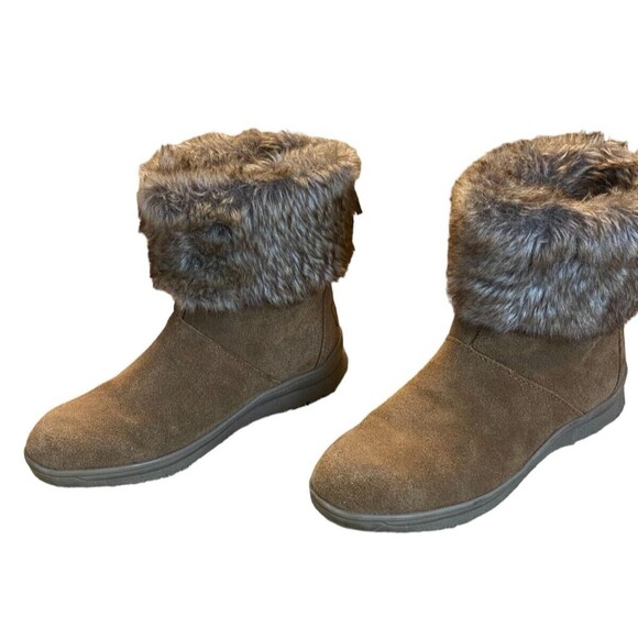 Minnetonka Ankle Winter Boots Women's Size 8 Brown Suede Faux Fur Trim Comfort - Picture 11 of 16
